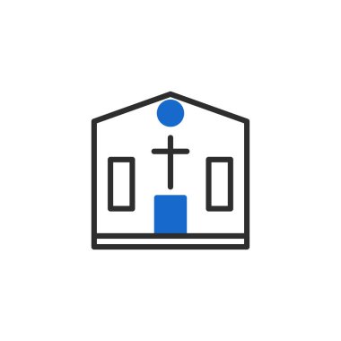 Haçı ve penceresi olan basit bir kilise ikonu. Modern stilde vektör illüstrasyonu.