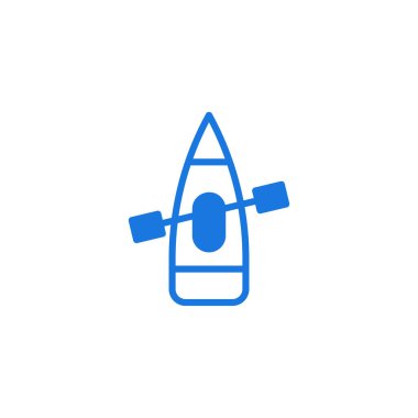 Kano ikonu. Kürek vektör sembollü bir kano. Su sporu ve turizm teknesi. Beyaz arkaplanda izole.