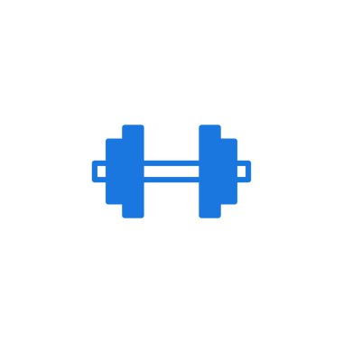 Beyaz arkaplanda izole edilmiş mavi dambıl simgesi. Spor, spor, egzersiz ve halter sembolü. Vektör illüstrasyonu.