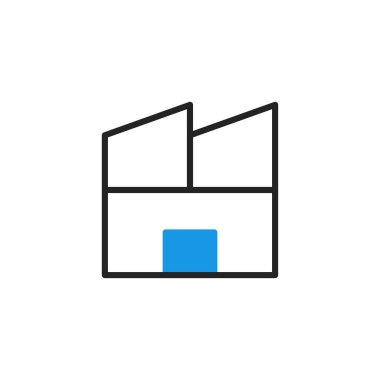 Modern fabrika ikonu çizimi. Endüstriyel bir binanın minimalist tasarımı. Üretim ve üretim sembolü.