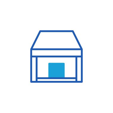 Depo ana hatları simgesi. Depolama konseptinin vektör illüstrasyonu. Modern çizgi tasarımı, mavi renk. Beyaz arkaplanda izole.