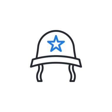 Yıldızlı asker miğferi simgesi. Askeri sembol. Beyaz arkaplanda izole edilmiş vektör illüstrasyonu.