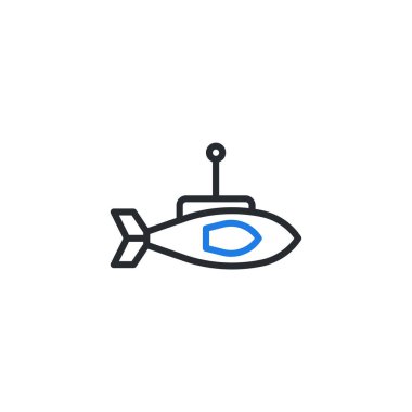 Modern denizaltı ikonu çizimi. Su altı keşfi, deniz teknolojisi ve deniz yaşamı araştırmalarının sembolü..