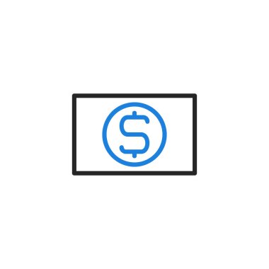 Para ikonu. Para birimi sembolünün vektör illüstrasyonu. Beyaz arka planda mavi para işareti var. Finans kavramı.