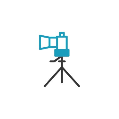 Fotoğraf, video ve medya üretimini temsil eden üç ayaklı bir kameranın stilize edilmiş simgesi.