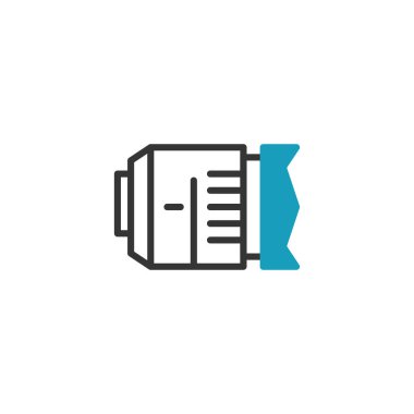 Kamera merceği simgesi satırda. Fotoğraf ekipmanları. Vektör illüstrasyonu beyaz arkaplanda izole edildi.