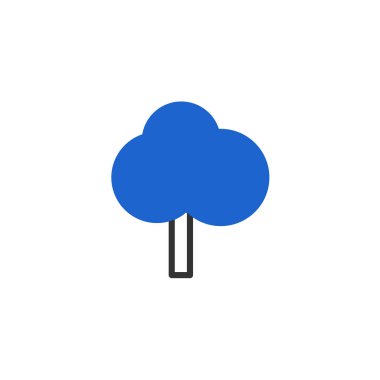 Koyu gri gövdeli, beyaz arka planda basit, stilize edilmiş bir mavi ağaç simgesi. Doğa kavramları için minimalist tasarım.