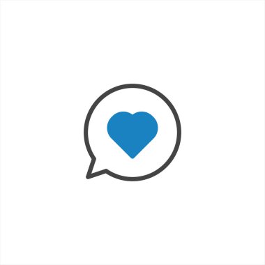 Konuşma baloncuğunun içindeki mavi kalp, modern tasarımda aşkı, iletişimi ve desteği sembolize eder..