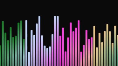 Canlı ses spektrum analiz çubukları, dinamik bir ekran içinde ses frekanslarını görselleştirerek, siyah bir arkaplan üzerinde dans eder..