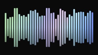 Siyah arkaplanda renkli çubuklar olan bir ses spektrumunun soyut görüntülenmesi. Müzik, teknoloji ve tasarım için mükemmel..