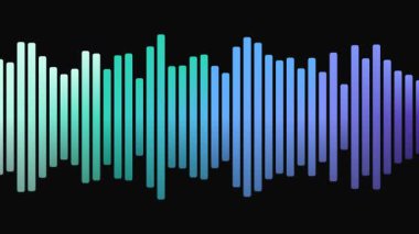 Animasyon ses spektrumu görselleştiricisi. Renkli dikey çubuklar müziğin ritmine göre hareket eder. Soyut arkaplan.