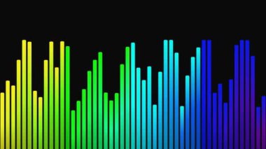 Canlı ses spektrum analiz çubukları siyah bir arkaplanda dans ediyor. Müzik görselleştirmeleri ve teknik projeler için mükemmel..