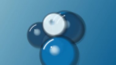 Mavi küreler ve mavi arkaplanda beyaz bir küre ile soyut moleküler bir yapının 3 boyutlu görüntüsü.