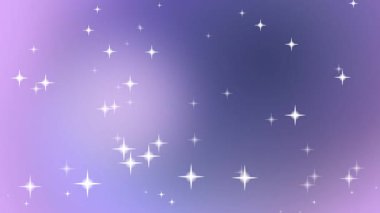 Animasyon yıldızları, yumuşak mor bir arka planda parıldıyor. Kusursuz döngü. Sihirli temalar için ideal.