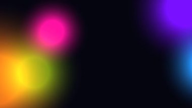 Renkli bokeh ışıkları olan soyut bir arkaplan. Neşeli ve eğlenceli arka plan. Parlayan daireler animasyonu..