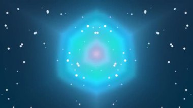 Parlayan parçacıkların olduğu soyut mavi kaleydoskop arka planı. Meditasyon ve rahatlama için kusursuz döngü hareketi grafikleri.