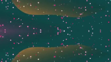 Dinamik soyut arkaplan, parlak pembe ve beyaz parçacıklar koyu yeşil ve altın renge düşüyor..