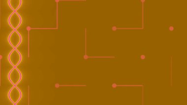 Parlayan bir DNA sarmalı ve birbirine bağlı çizgiler içeren dijital arkaplan bilim, teknoloji ve veri akışını sembolize ediyor.