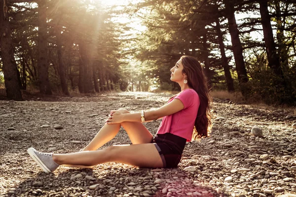 Sunlight portrait of young beautiful and elegant stylish girl — Stock Photo, Image