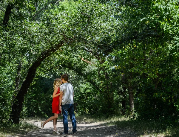 Junges hübsches Paar im grünen Sommerpark — Stockfoto