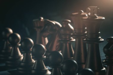 Bulanık arkaplanlı satranç tahtası oyunu ile iş oyunu rekabetçi stratejisi