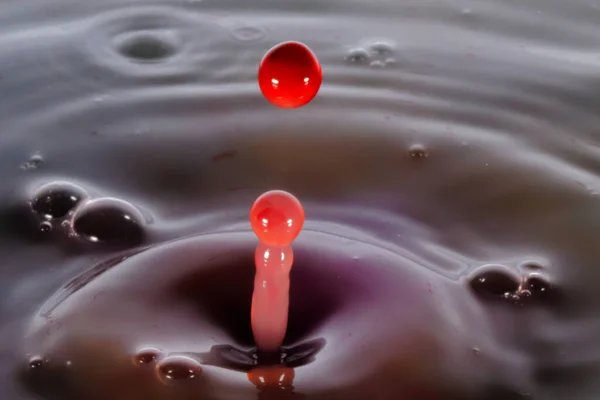 Colored water drop, circle ripples, splash of water, closeup.