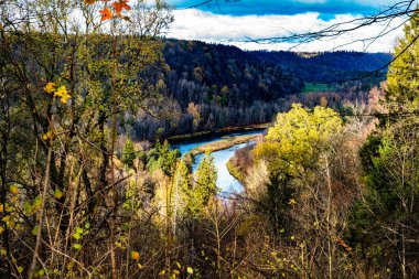 Ormandaki eski su değirmenindeki Ieriku doğa parkının şelaleleri. Letonya 'daki Gauja Ulusal Parkı' nın bir parçası..