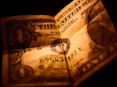 Bir dolarlık banknotun Macro fotoğrafı. George Washington 'ın portresi bir dolarlık yakın çekim makrosu üzerinde..