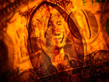 Bir dolarlık banknotun Macro fotoğrafı. George Washington 'ın portresi bir dolarlık yakın çekim makrosu üzerinde..