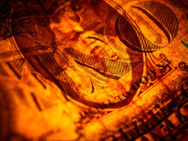 Bir dolarlık banknotun Macro fotoğrafı. George Washington 'ın portresi bir dolarlık yakın çekim makrosu üzerinde..