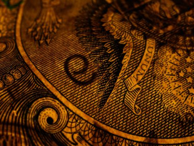 Bir dolarlık banknotun Macro fotoğrafı. George Washington 'ın portresi bir dolarlık yakın çekim makrosu üzerinde..