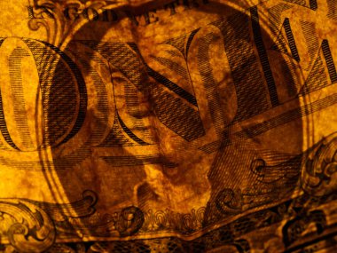 Bir dolarlık banknotun Macro fotoğrafı. George Washington 'ın portresi bir dolarlık yakın çekim makrosu üzerinde..