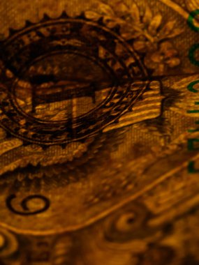 Bir dolarlık banknotun Macro fotoğrafı. George Washington 'ın portresi bir dolarlık yakın çekim makrosu üzerinde..