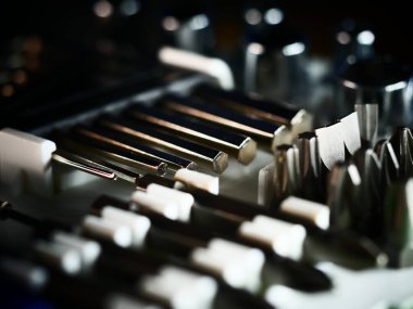 Ev ve araba tamiri için araç gereç dükkanı pazarlama görüntüsü. Seçici odaklanma. Makro.