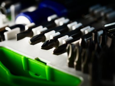 Ev ve araba tamiri için araç gereç dükkanı pazarlama görüntüsü. Seçici odaklanma. Makro.