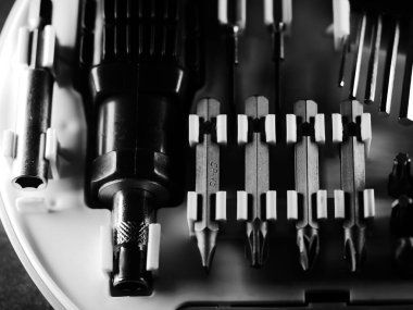 Ev ve araba tamiri için araç gereç dükkanı pazarlama görüntüsü. Seçici odaklanma. Makro.