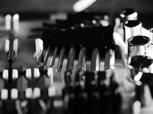 Display of tools shop marketing for home and auto repair. Selective focus. Macro.