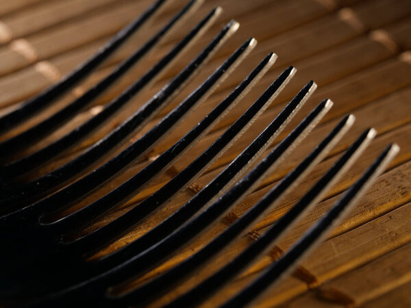 Background of kitchen utensils on wooden kitchen table, selective focus, DOF, macro