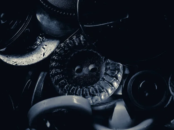 Серая Фотография Пуговиц Коллекция Разнообразных Кнопок Запасной Одежды Макро Dof — стоковое фото