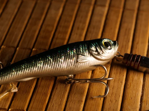 Equipamentos Pesca Uma Mesa Madeira Velha Esporte Conceito Recreação Foco — Fotografia de Stock