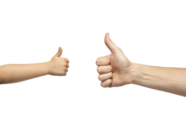 Father and son hands giving like on white background — Stock Photo, Image