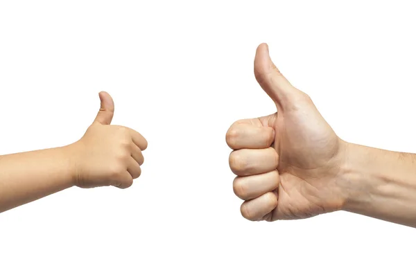 Father and son hands giving like on white background — Stock Photo, Image