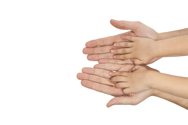 Padre e hijo tomados de la mano sobre fondo blanco . — Foto de Stock