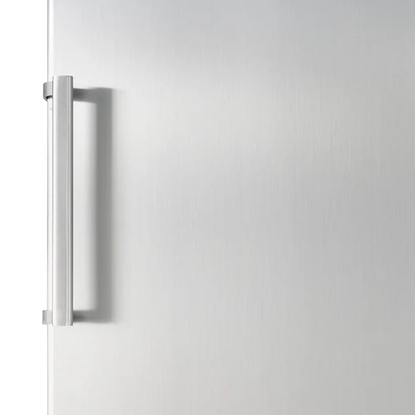 Puerta frigorífica plateada con asa, con espacio libre para texto — Foto de Stock