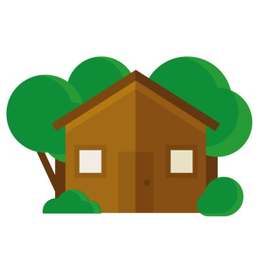 Yeşil ağaç simgesine sahip çiftlik evi düz tasarım