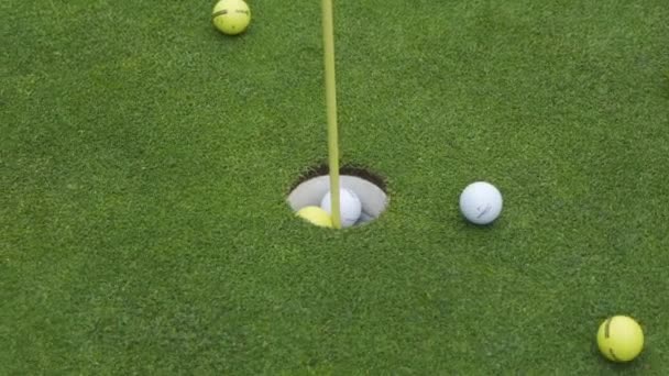 The golf ball hits the hole perfectly — Stock Video