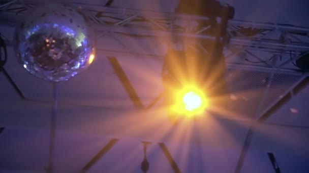 Concert light dynamic devices with disco balls — Vídeo de Stock