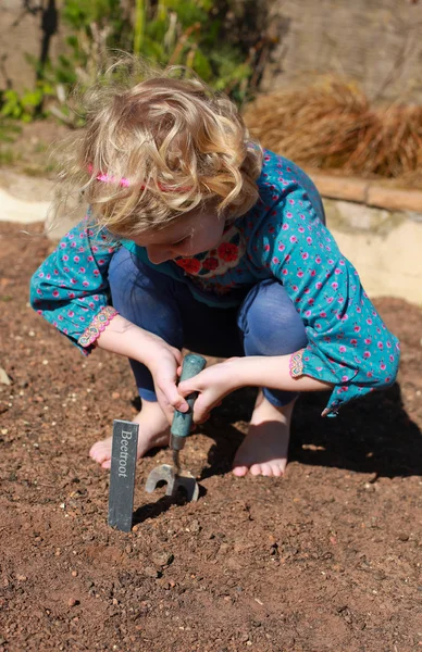 Pretty young girl digging — Stock Photo, Image