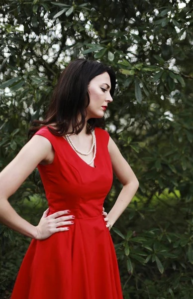 Beautiful woman wearing a red dress Stock Image