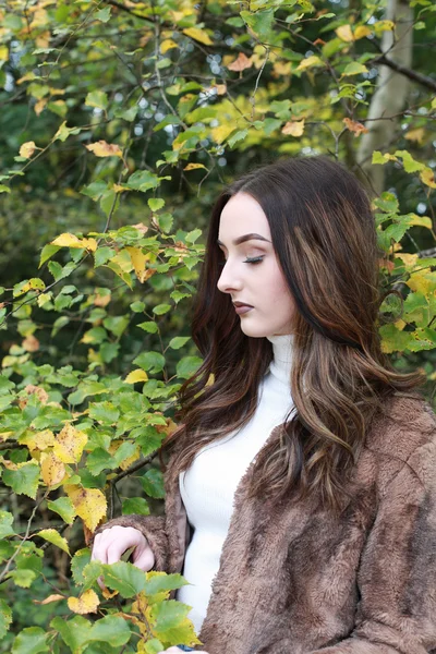 Beautiful girl in leaves — Stock Photo, Image